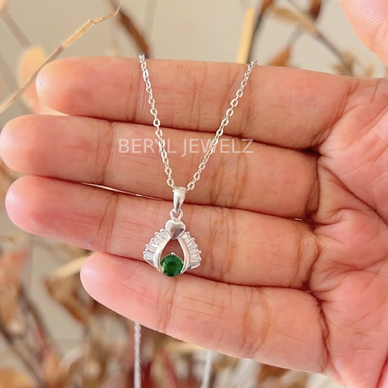 ChicSilver 925 Sterling Silver Emerald Necklace May Birthstone Round Gem  Stone Necklace - Walmart.com